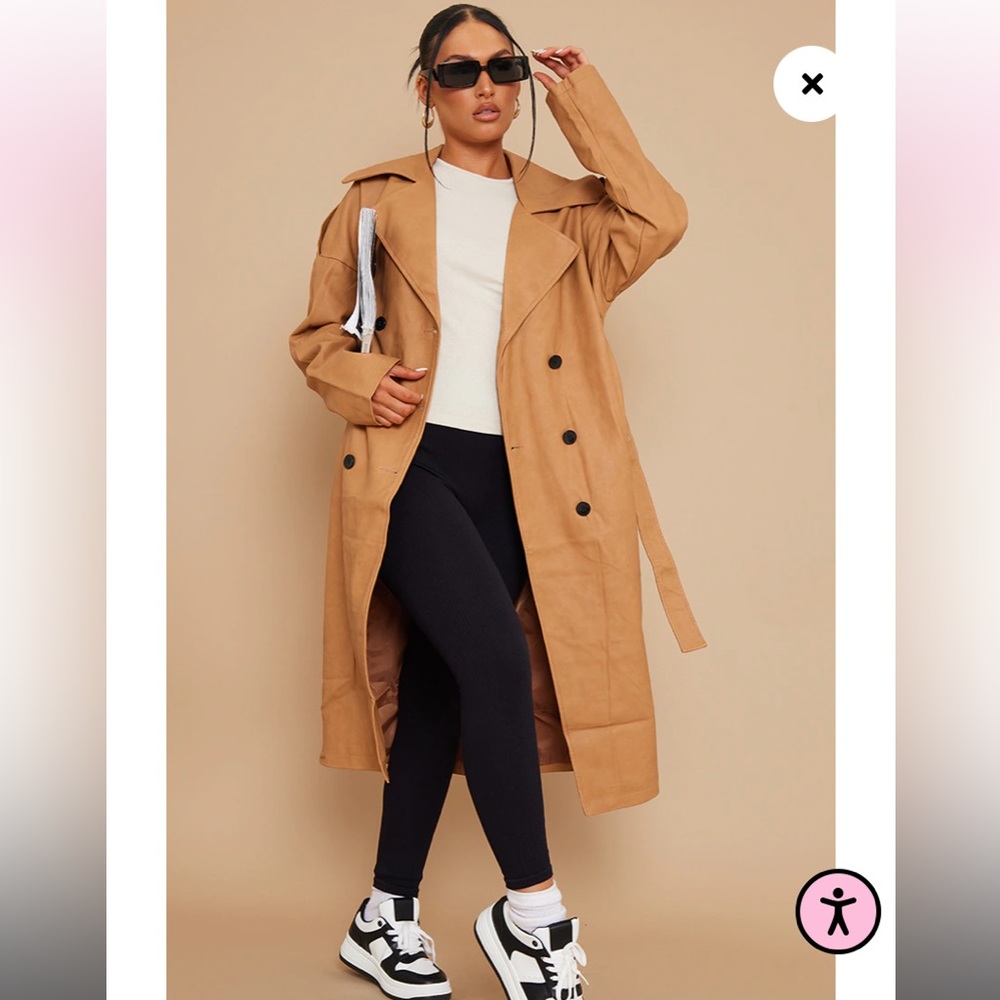 Pretty Little Thing Camel Faux Leather Drop Arm Midi Trench Coat